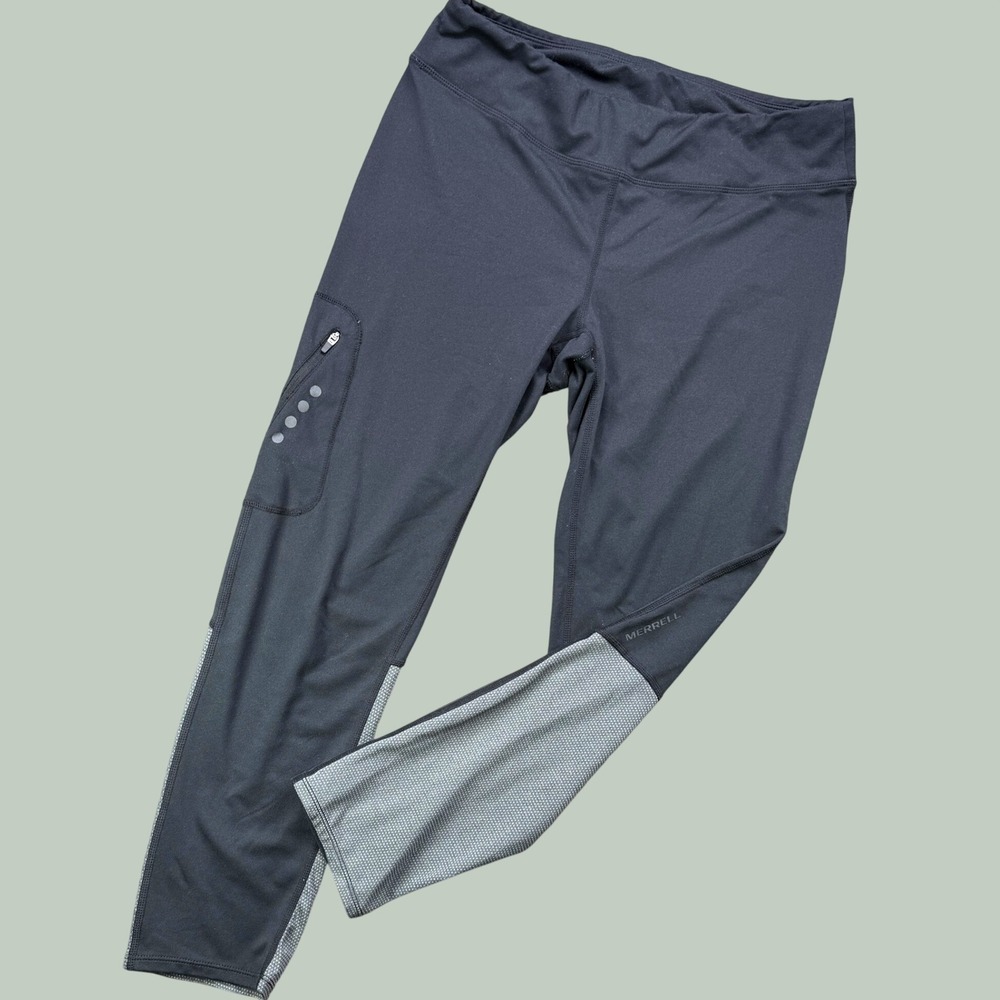 Merrell Leggings Women M Black Gray Zipper Pocket Athletic Hiking Activewear